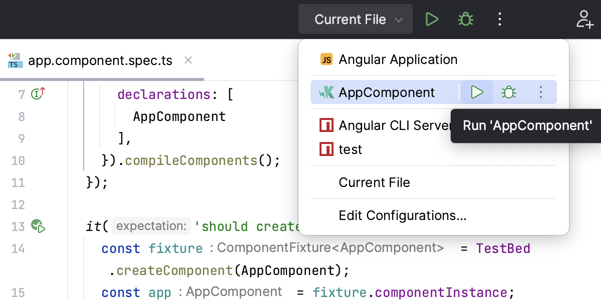 运行小组件：运行测试