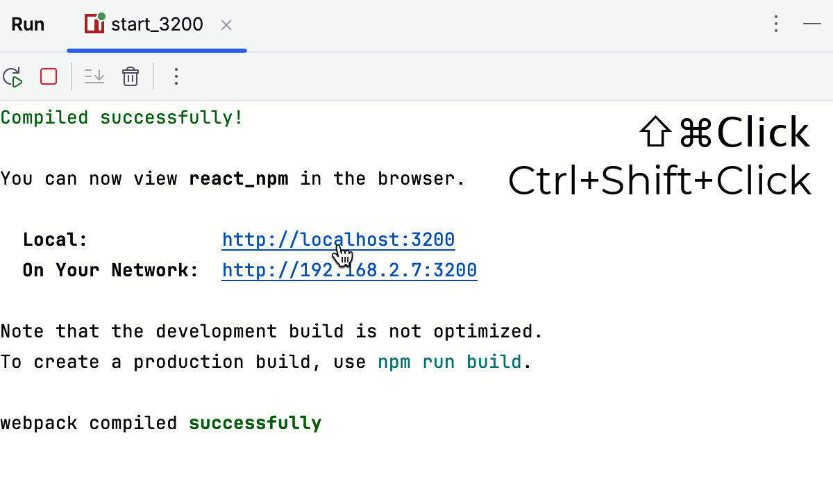 从运行工具窗口开始调试 React 应用