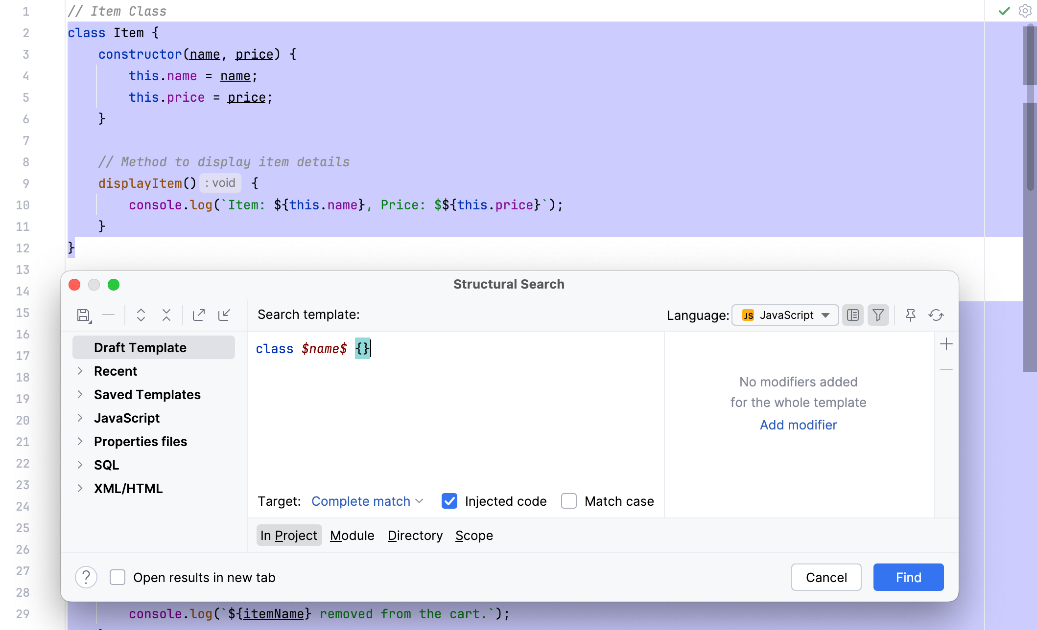 Structural search for classes Structural search for classes
