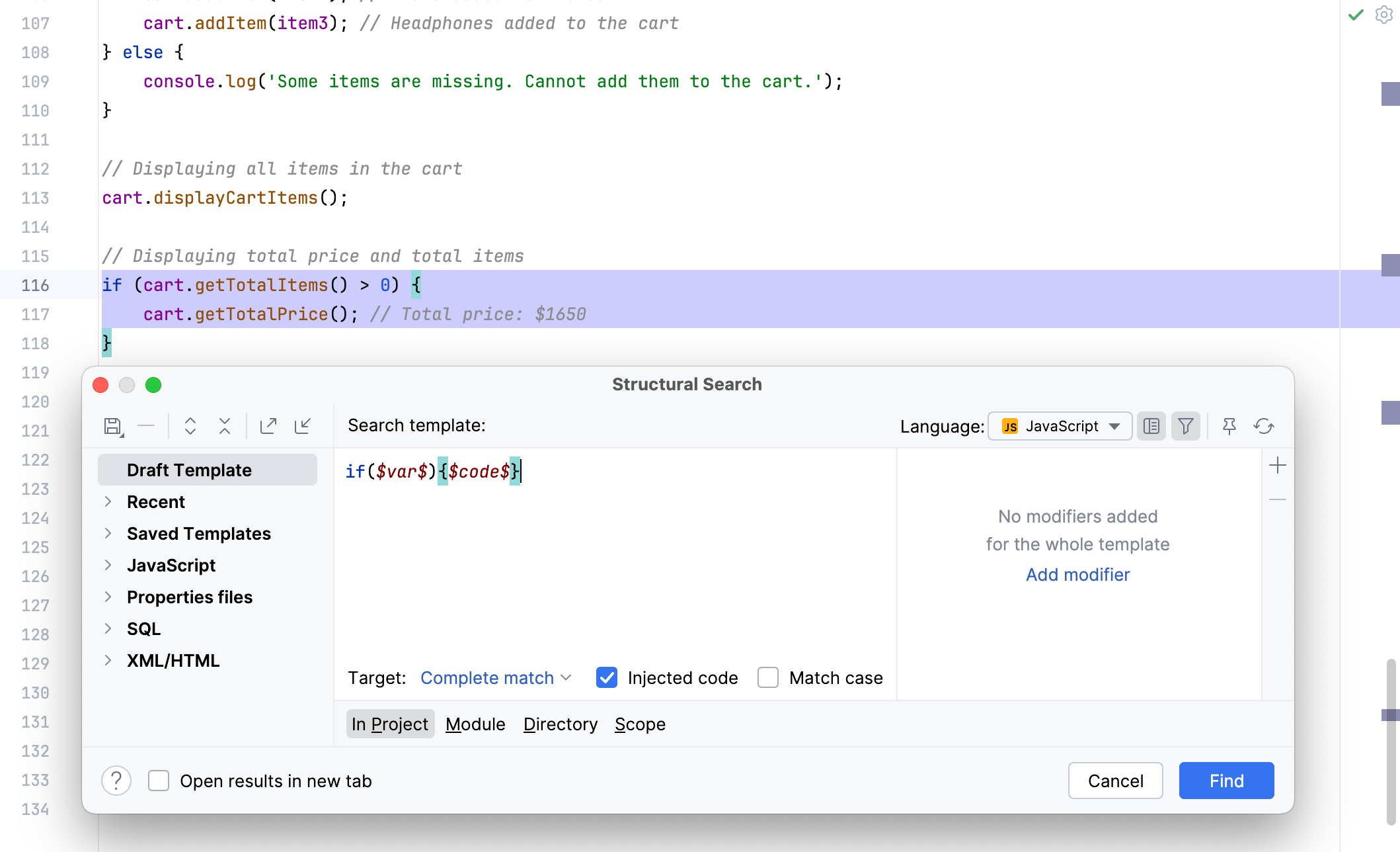 Structural search if statement Structural search if statement