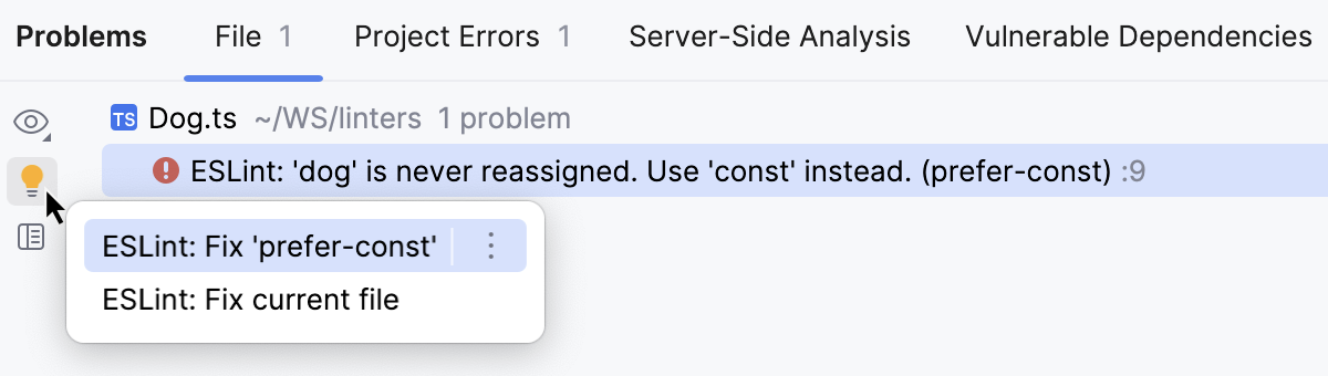 在问题工具窗口中快速修复