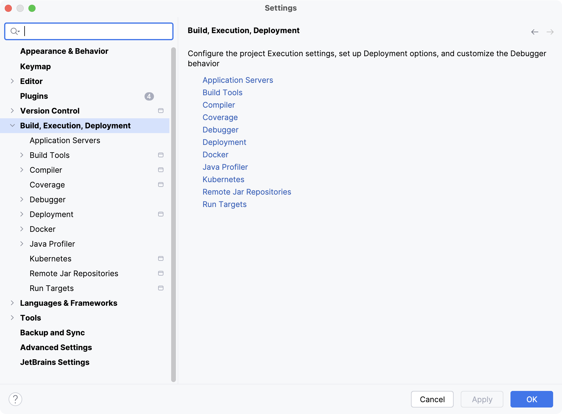 the Build, Execution, Deployment page