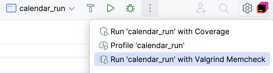 Running Valgrind from the main toolbar