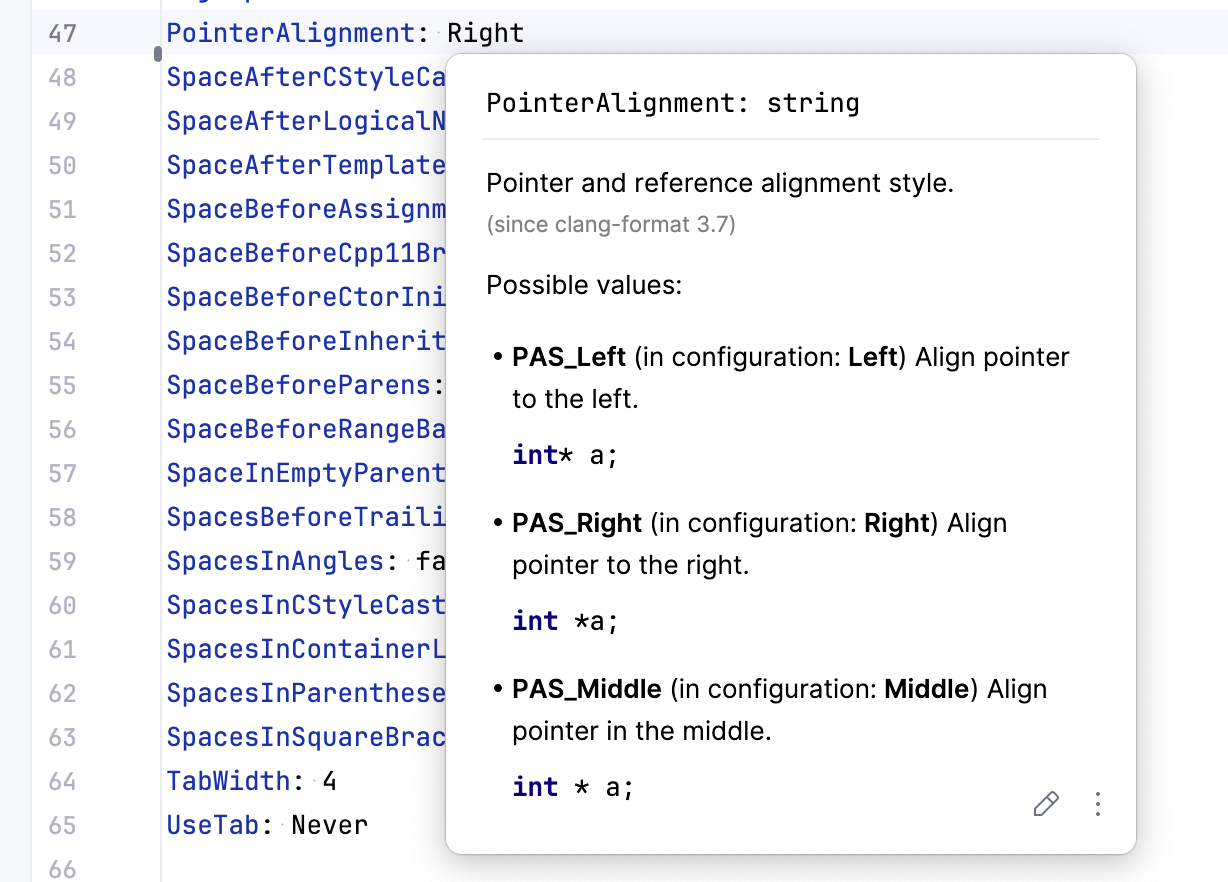 clang-format 配置文件的快捷文档