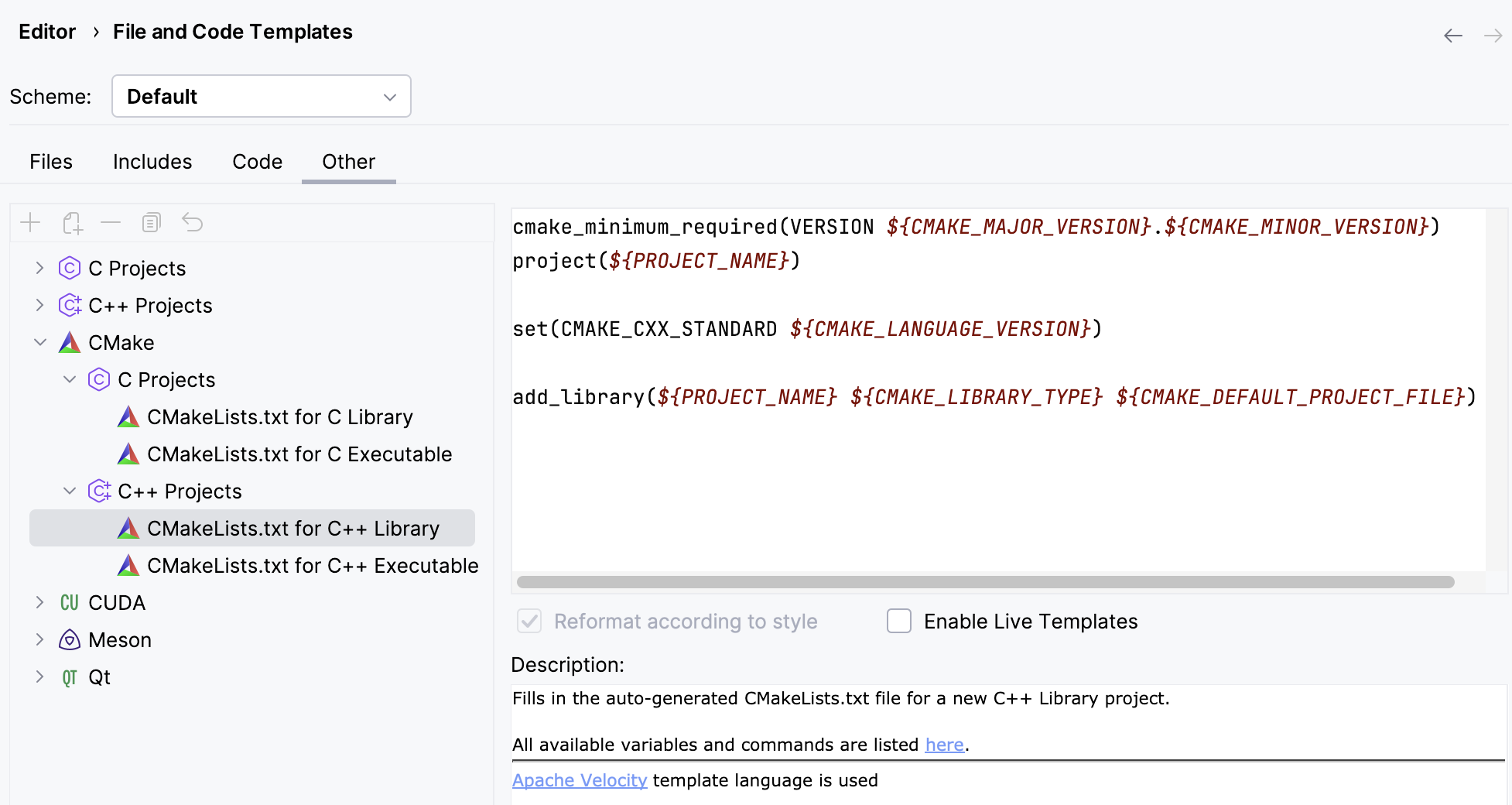 File templates for new CMake projects