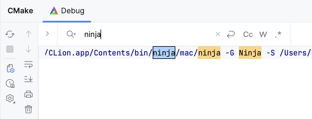 在 CMake 工具窗口中搜索