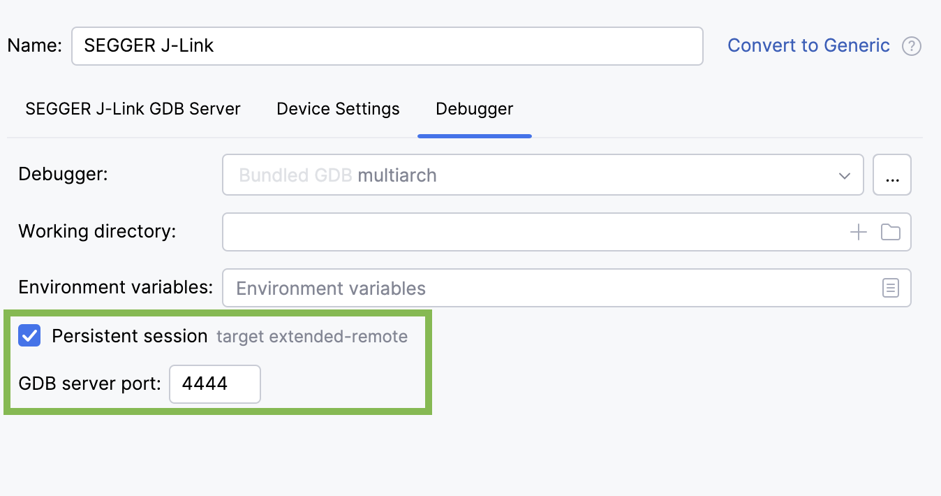 J-Link persistent session