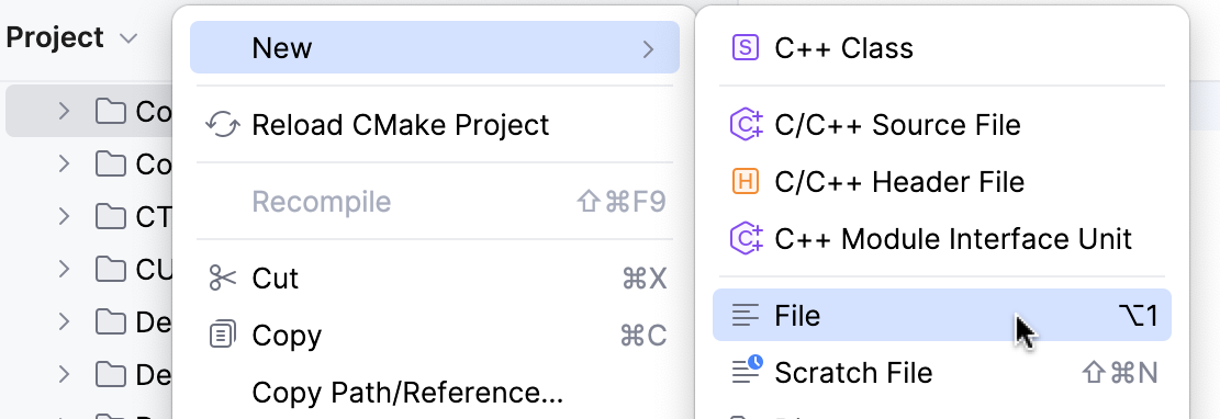 为 New | File 分配的快捷键