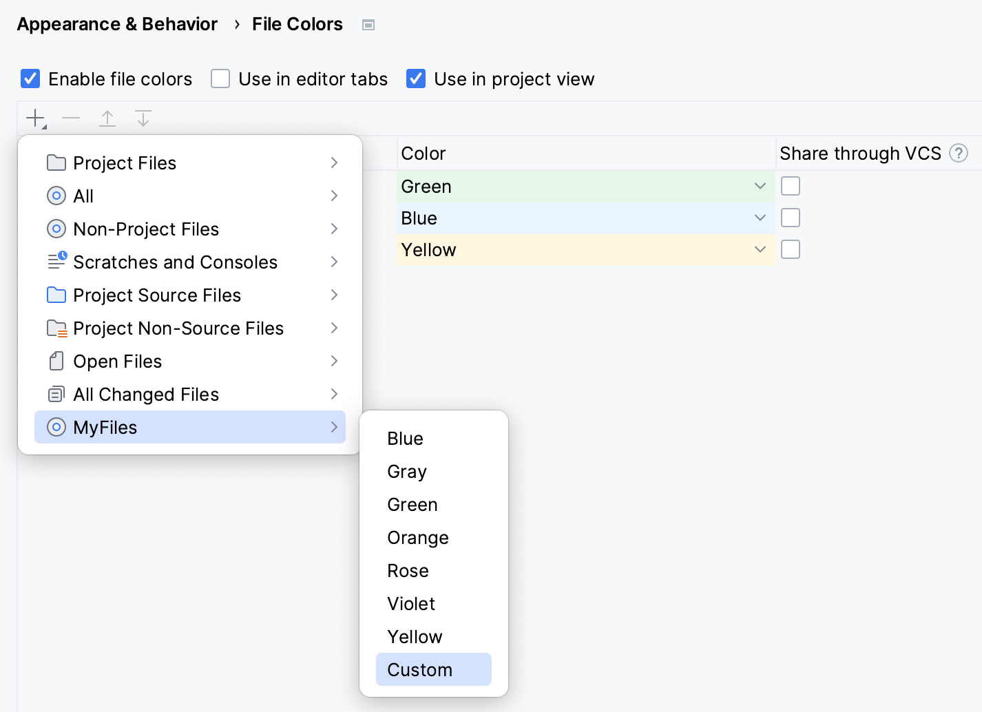 为自定义作用域选择颜色