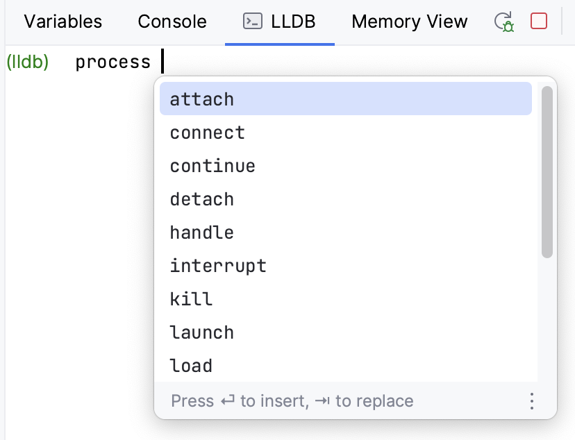 调试器控制台中的代码补全
