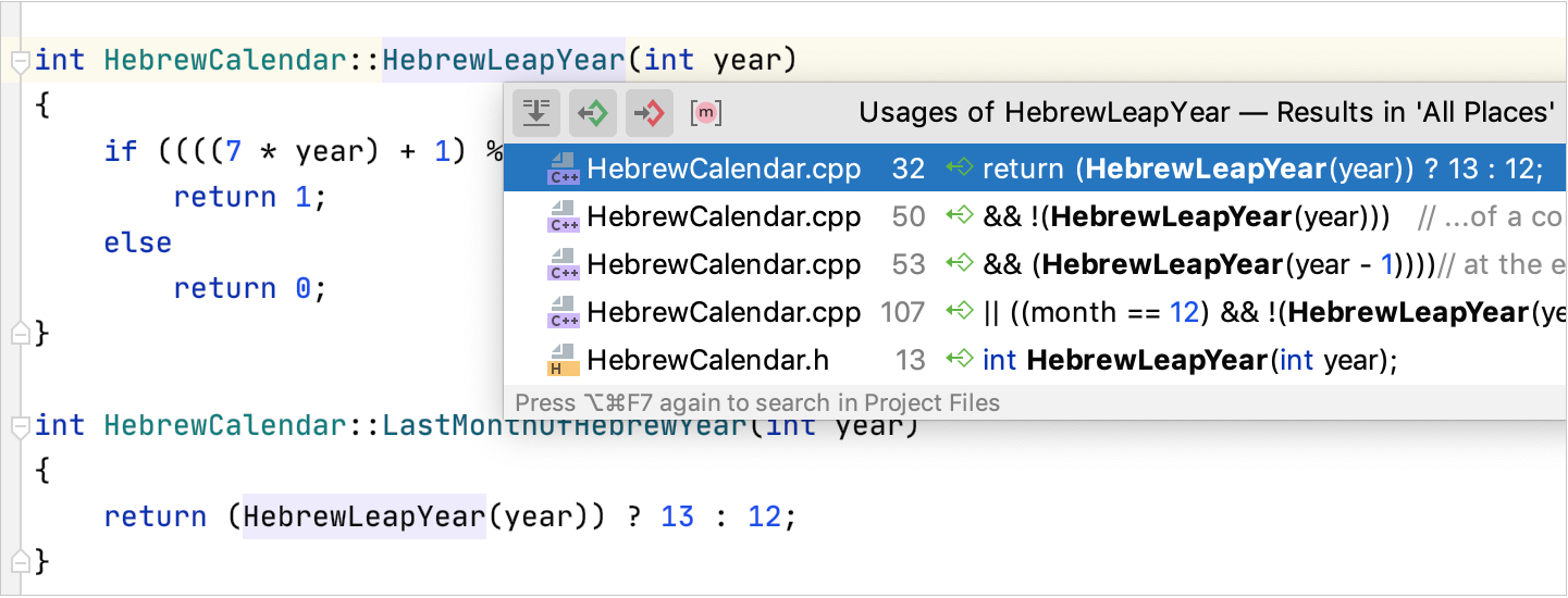 转到声明并显示用法