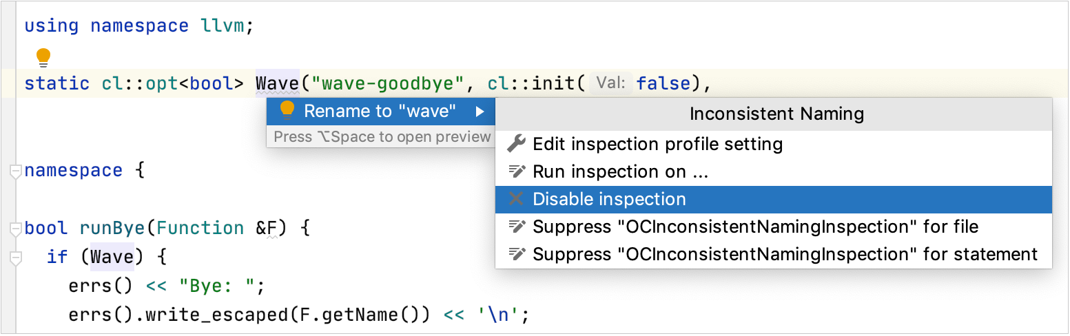在编辑器中禁用检查