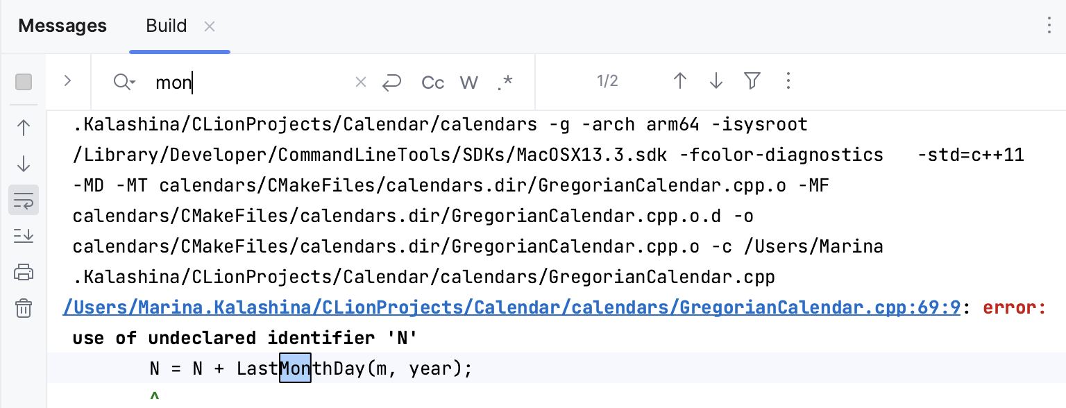 在 Messages 工具窗口中搜索