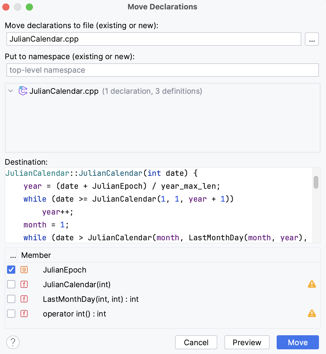 “移动声明”对话框