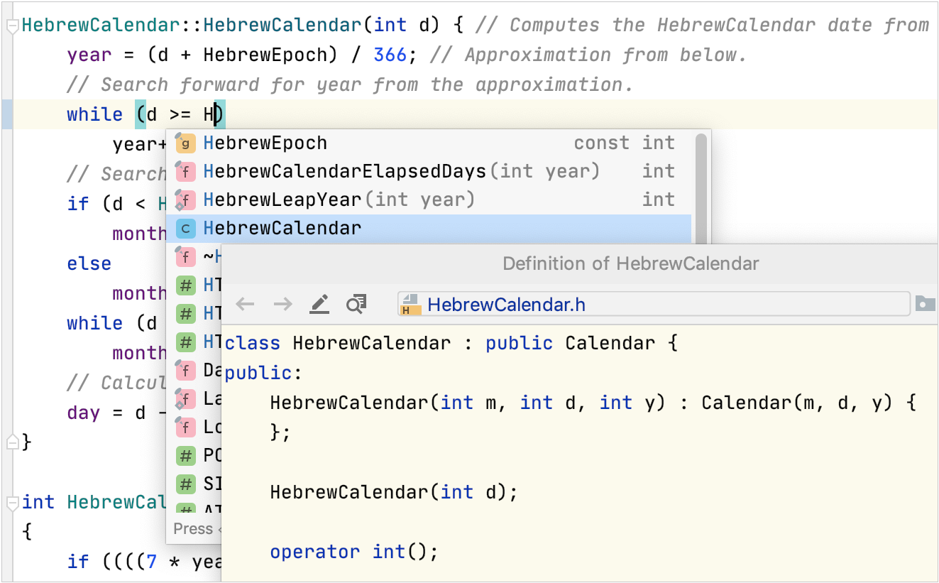 建议列表中某项的快速定义