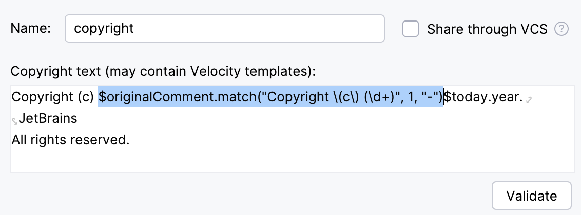 Copyright template in settings Copyright template in settings