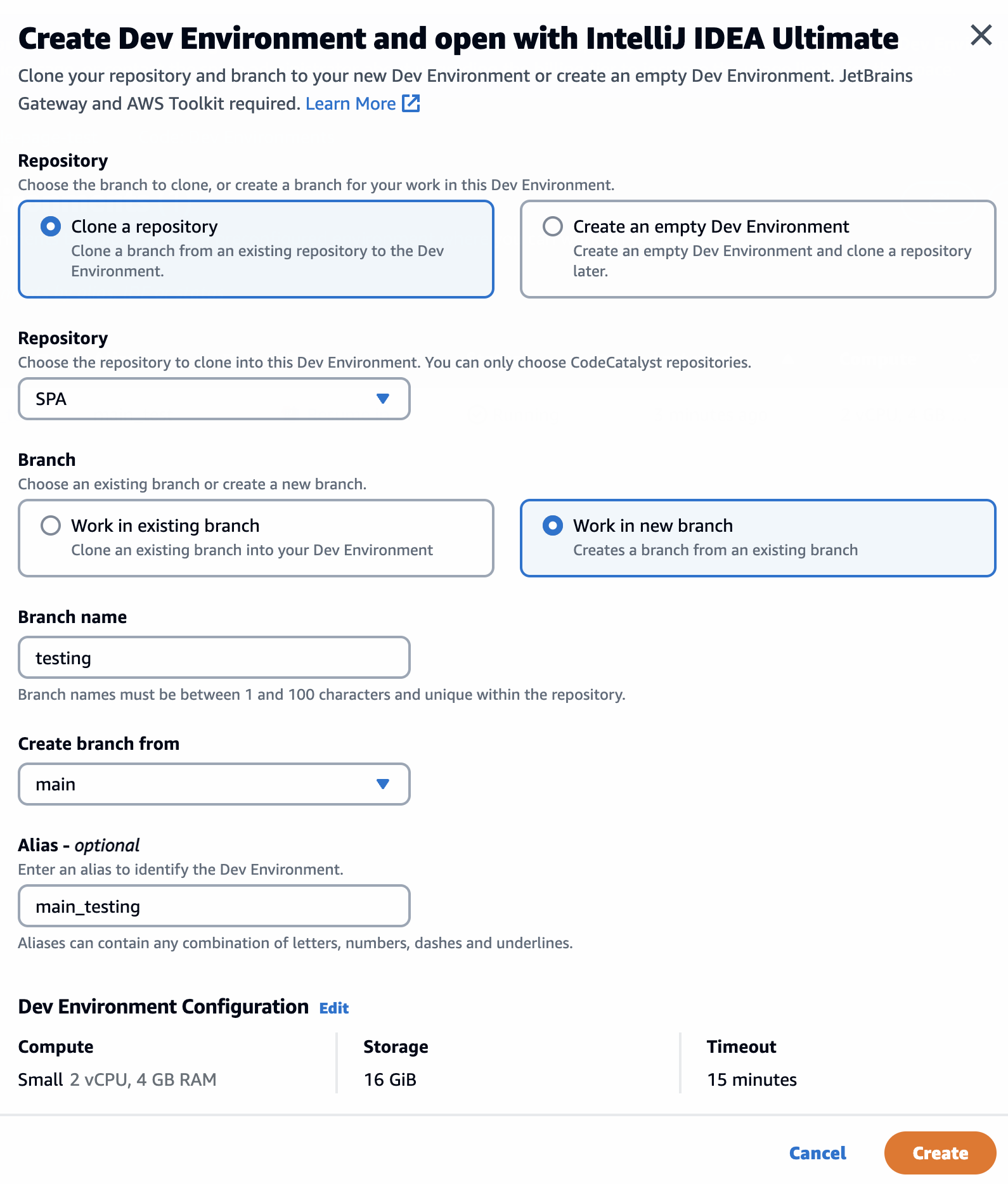 Create Dev Environment Create Dev Environment