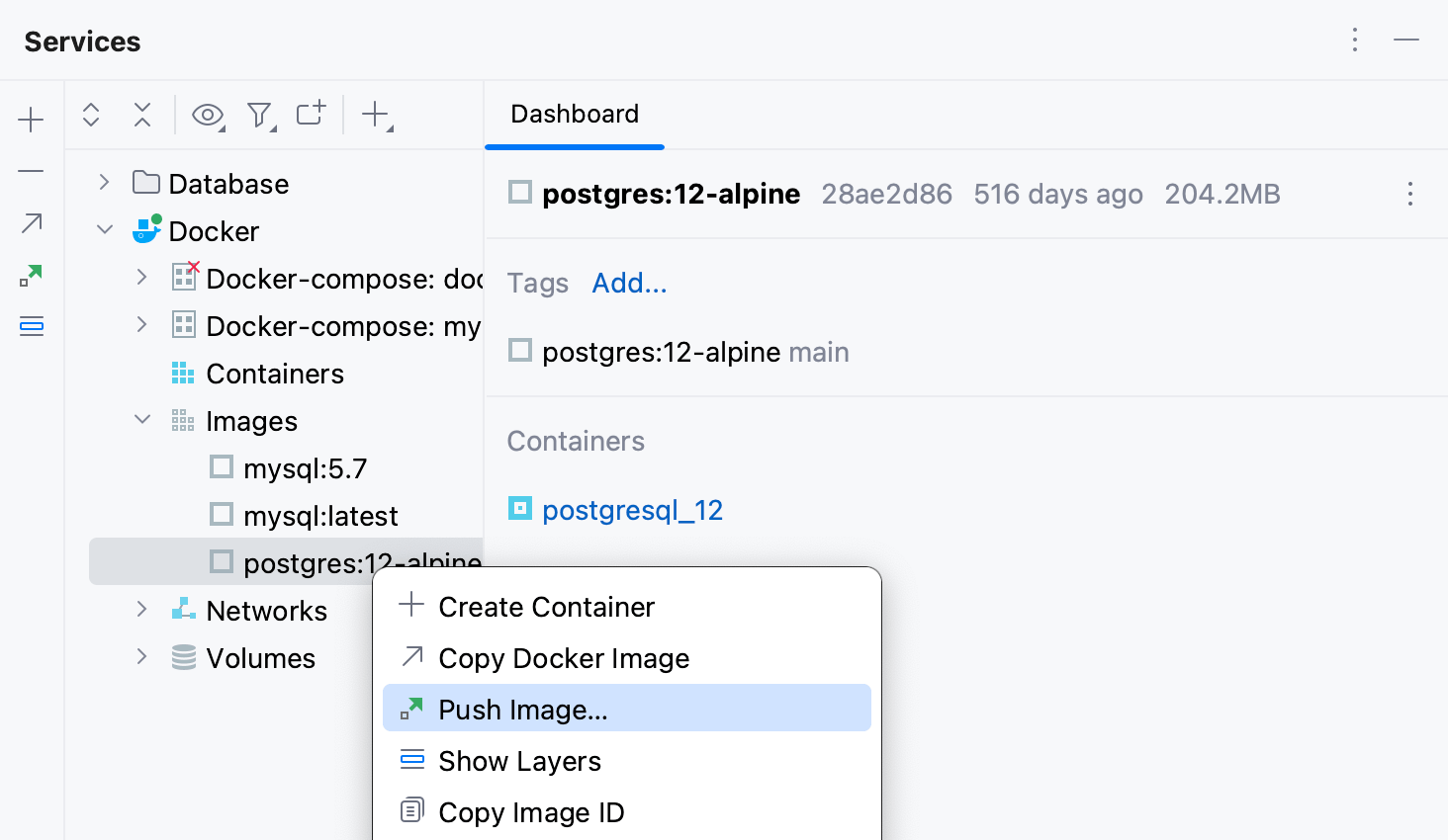 推送镜像上下文菜单项
