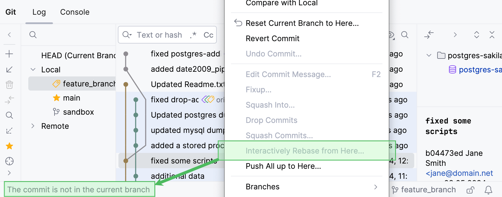状态栏消息：交互式变基已禁用