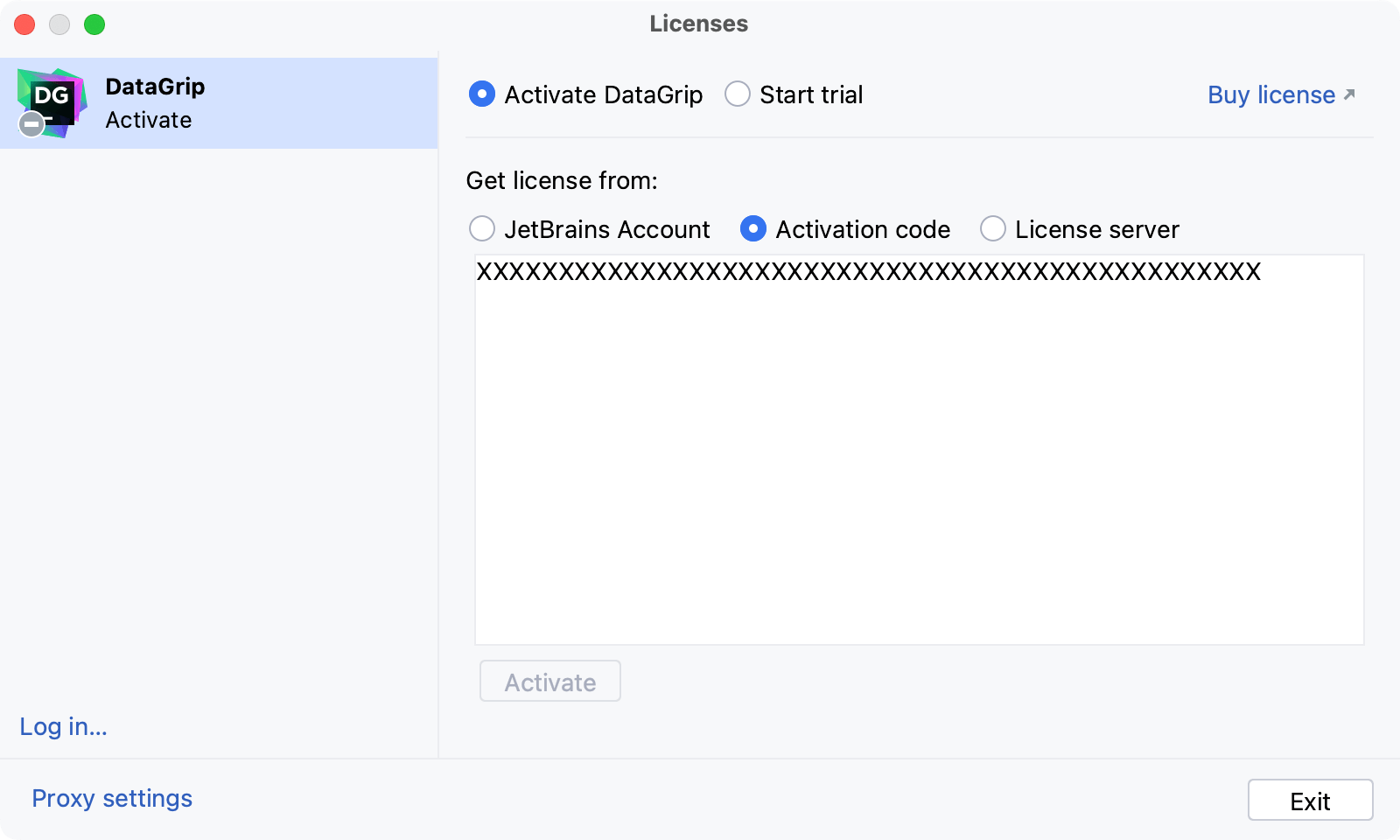 使用激活码激活 DataGrip 许可证
