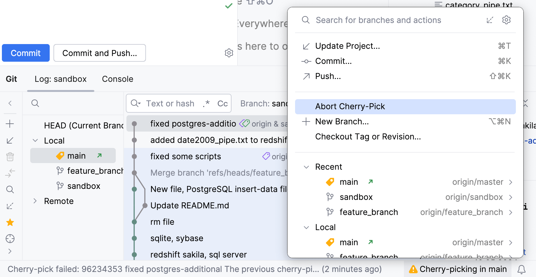 Cherry pick 操作状态
