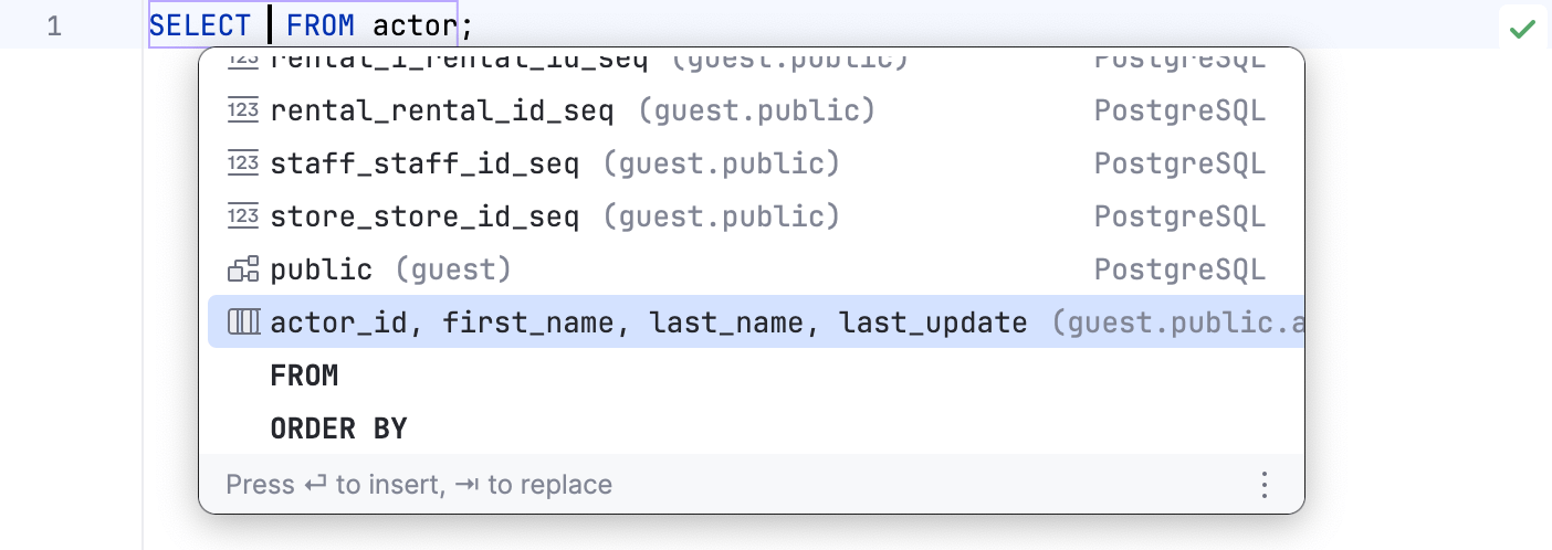 SELECT 语句补全示例