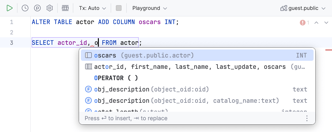 ALTER 语句补全示例