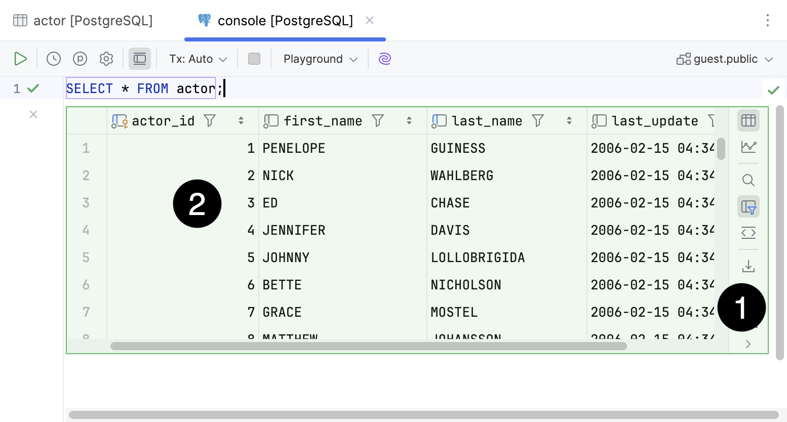在编辑器结果中的数据编辑器