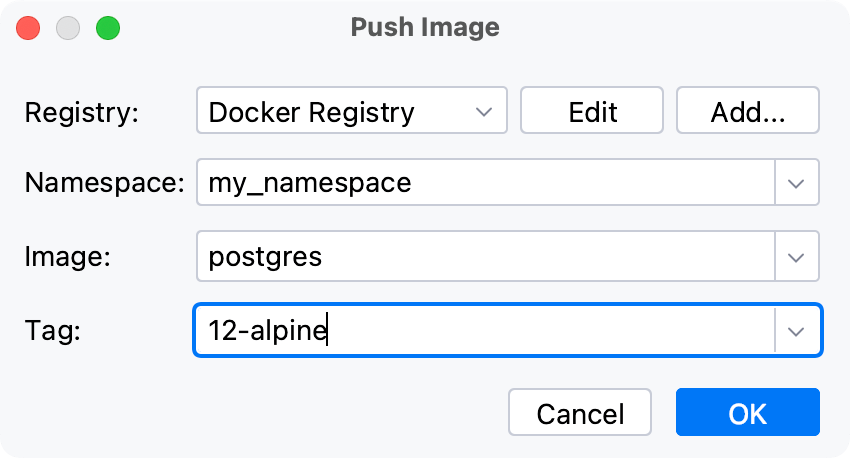 推送镜像对话框