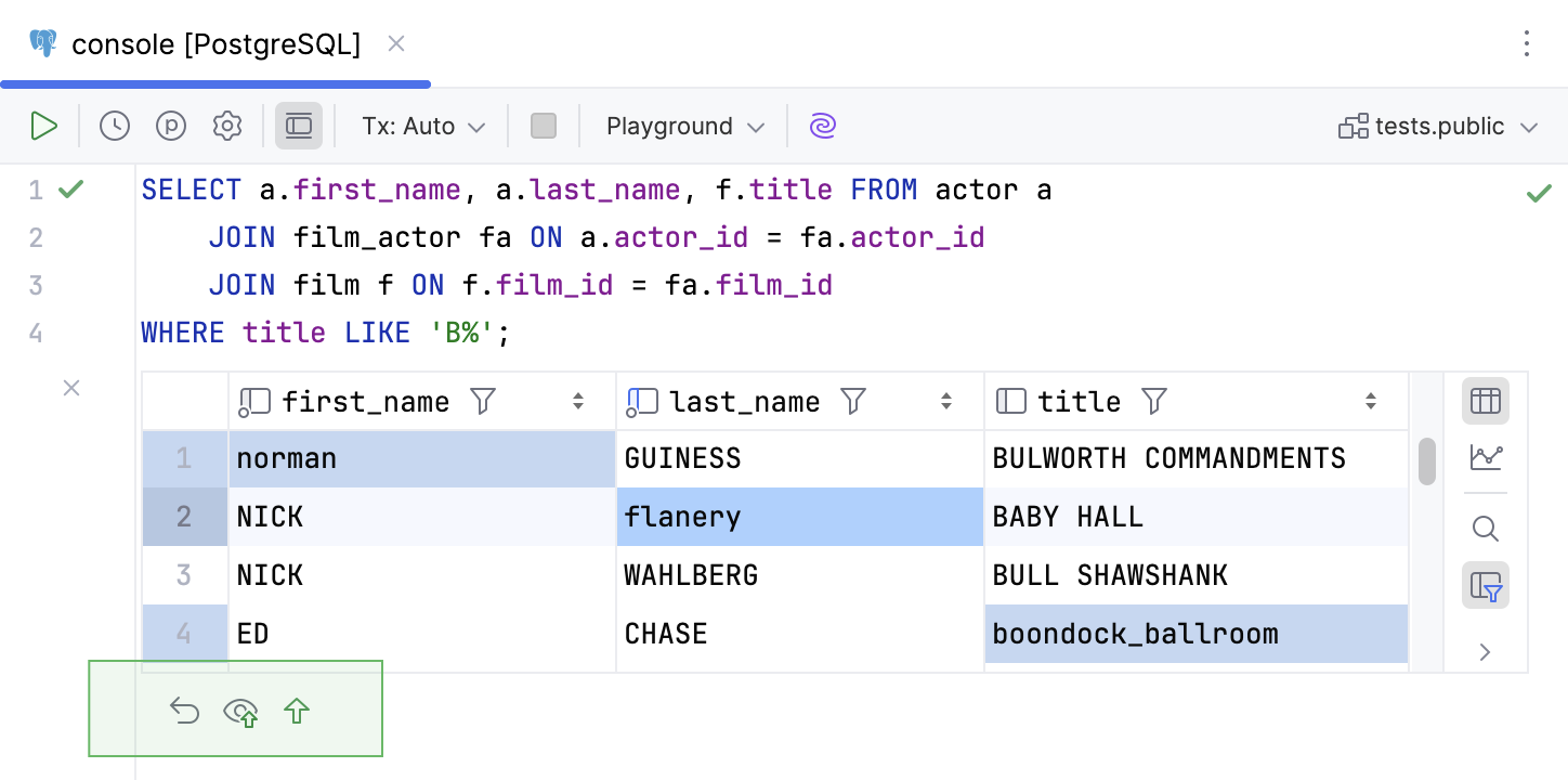 编辑器结果面板中可编辑的表 JOIN 结果网格