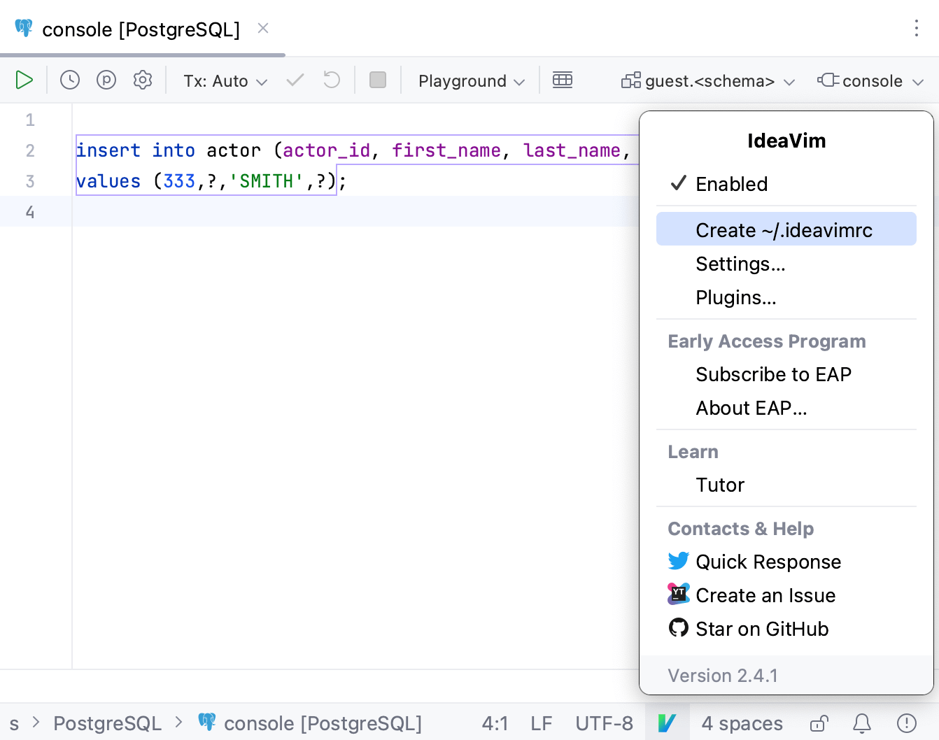 在组件中创建 .ideavimrc 文件