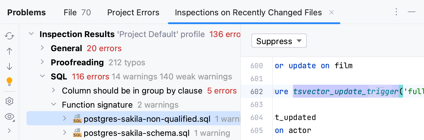 检查结果选项卡