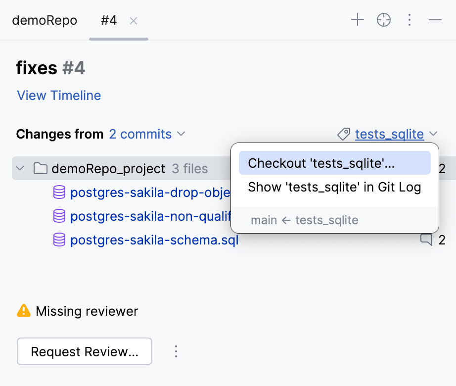 从传入更改中检出分支