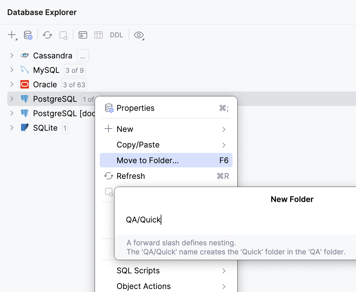创建一个新文件夹以分组数据源