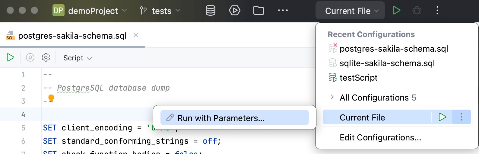 更多运行当前文件的选项 更多运行当前文件的选项