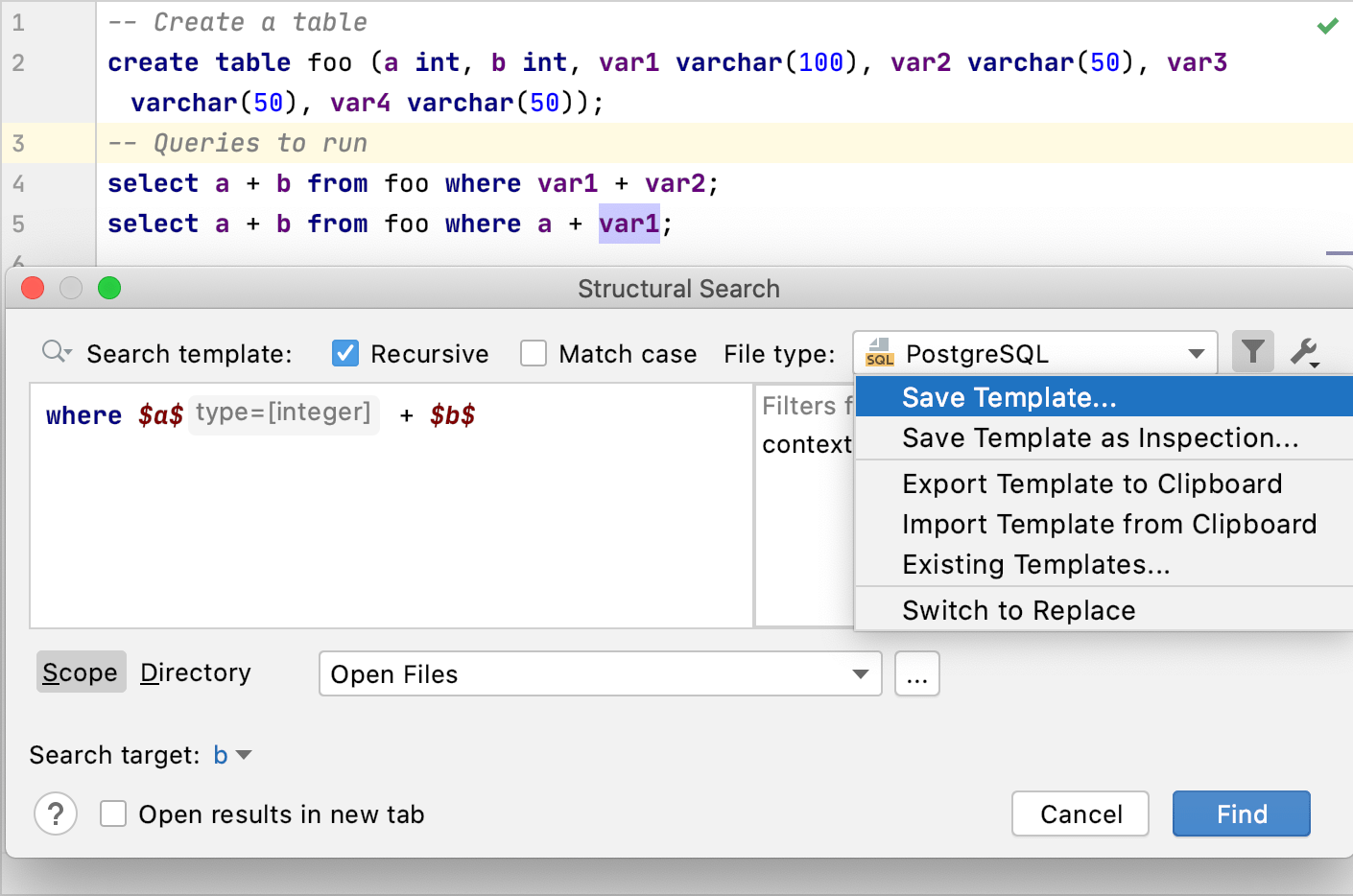 保存结构化搜索的模板