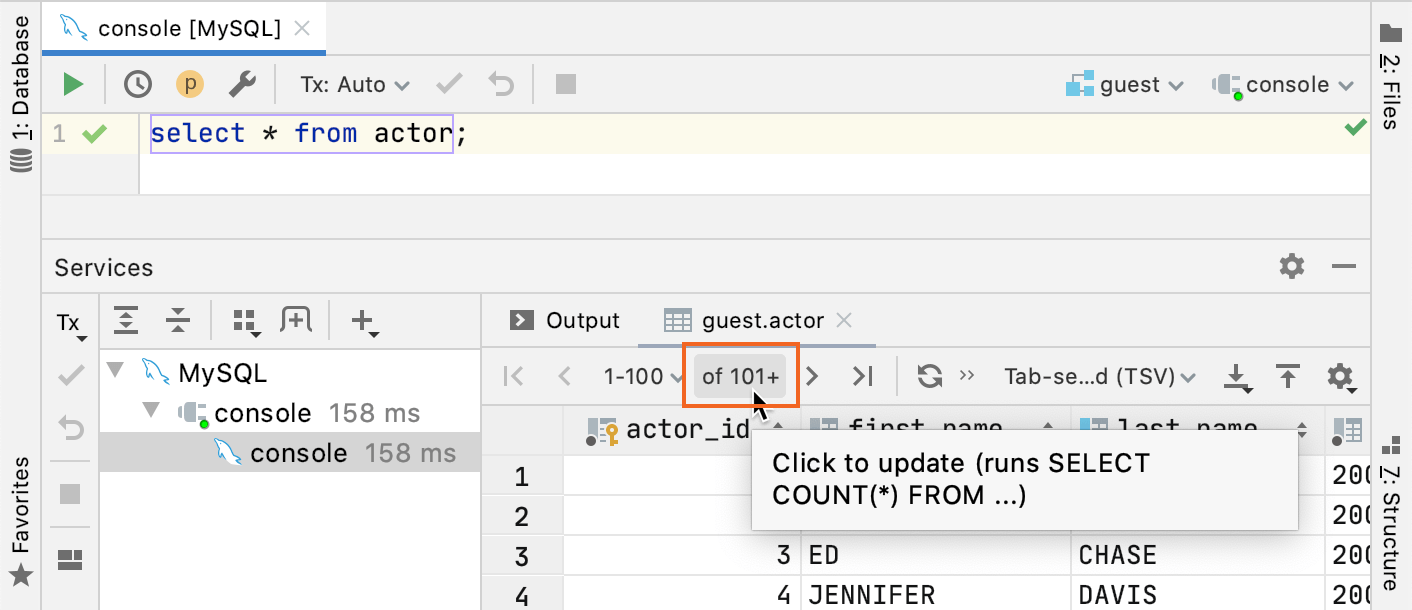 查看结果集的总行数