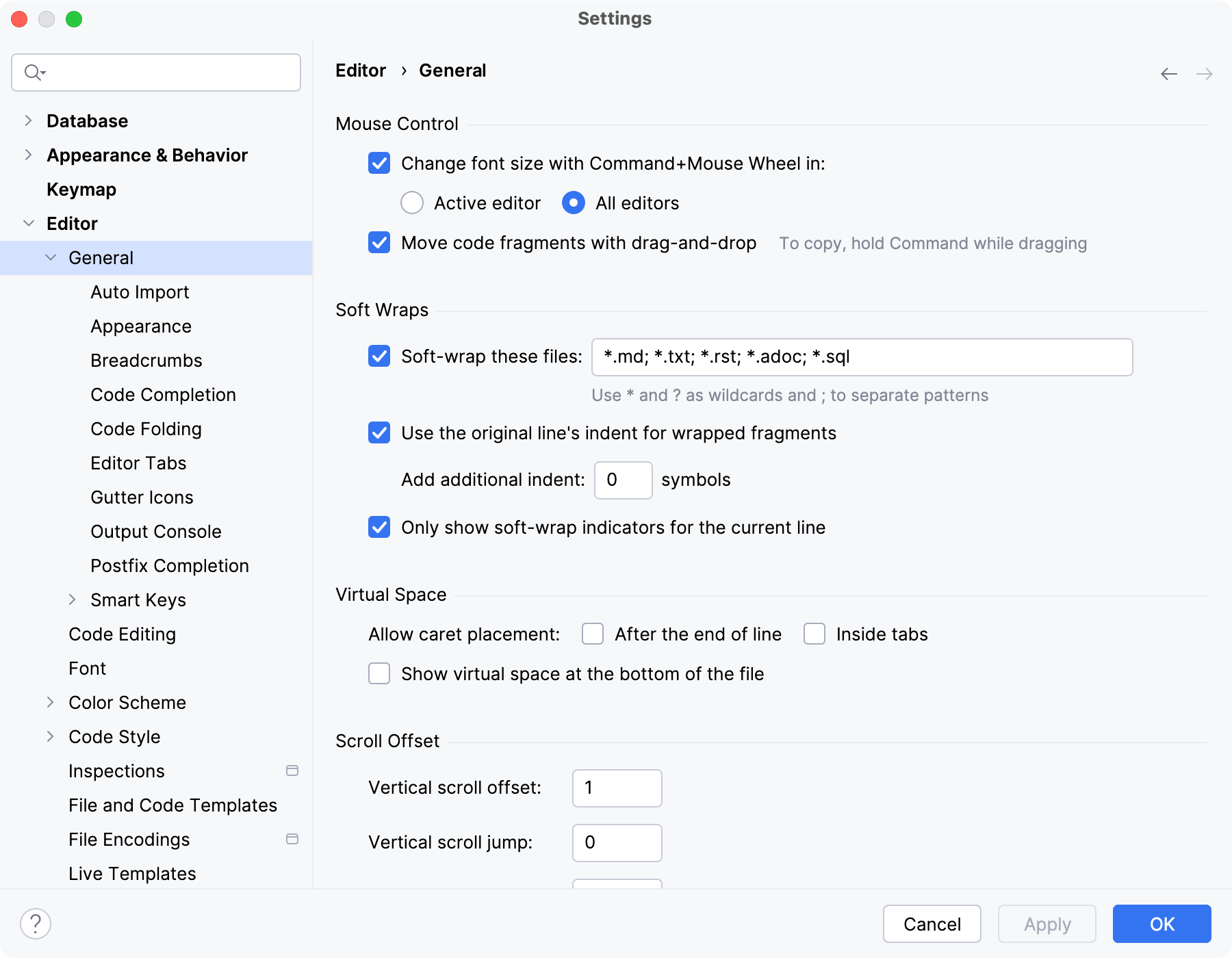 设置 | 编辑器 | 常规 设置 | 编辑器 | 常规