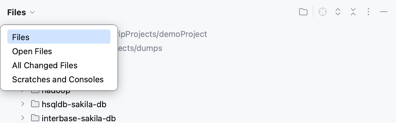 启用 Group Tabs 选项的 Project 工具窗口