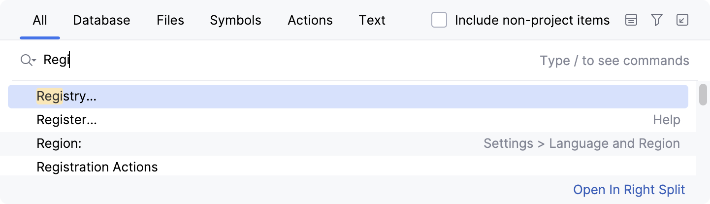在 Search Everywhere 弹出窗口中打开 Registry