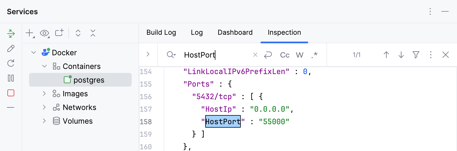 在 Services 工具窗口中检查端口映射 在 Services 工具窗口中检查端口映射