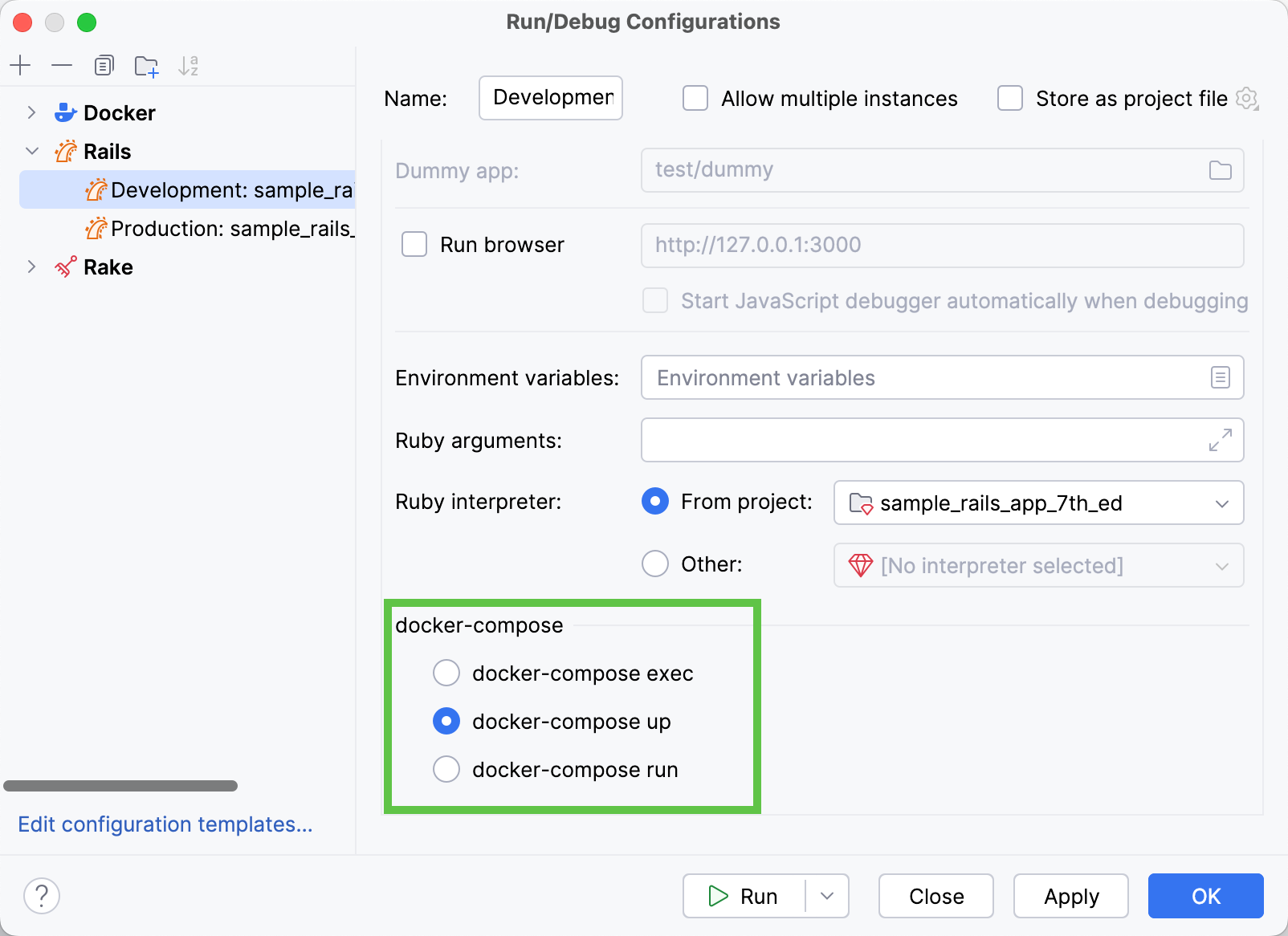 运行/调试配置对话框