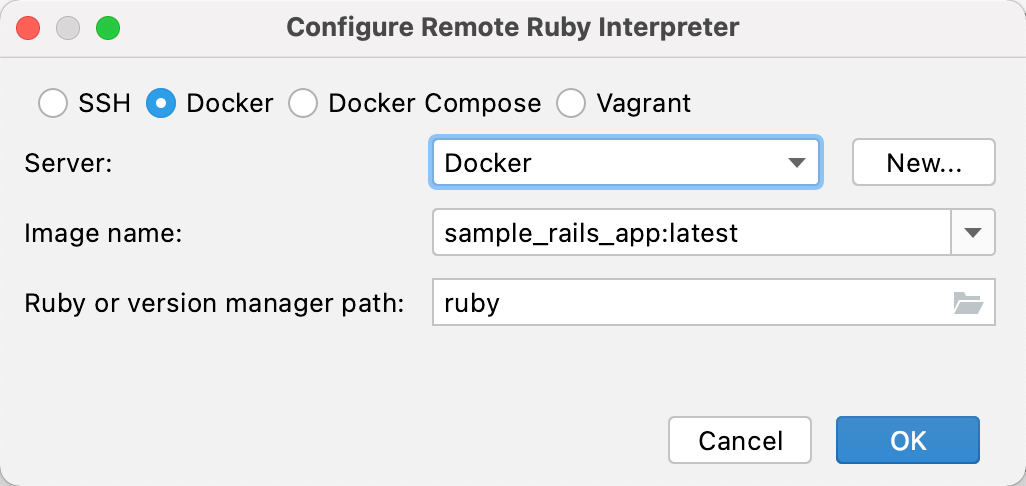 配置远程 Ruby 解释器：Docker