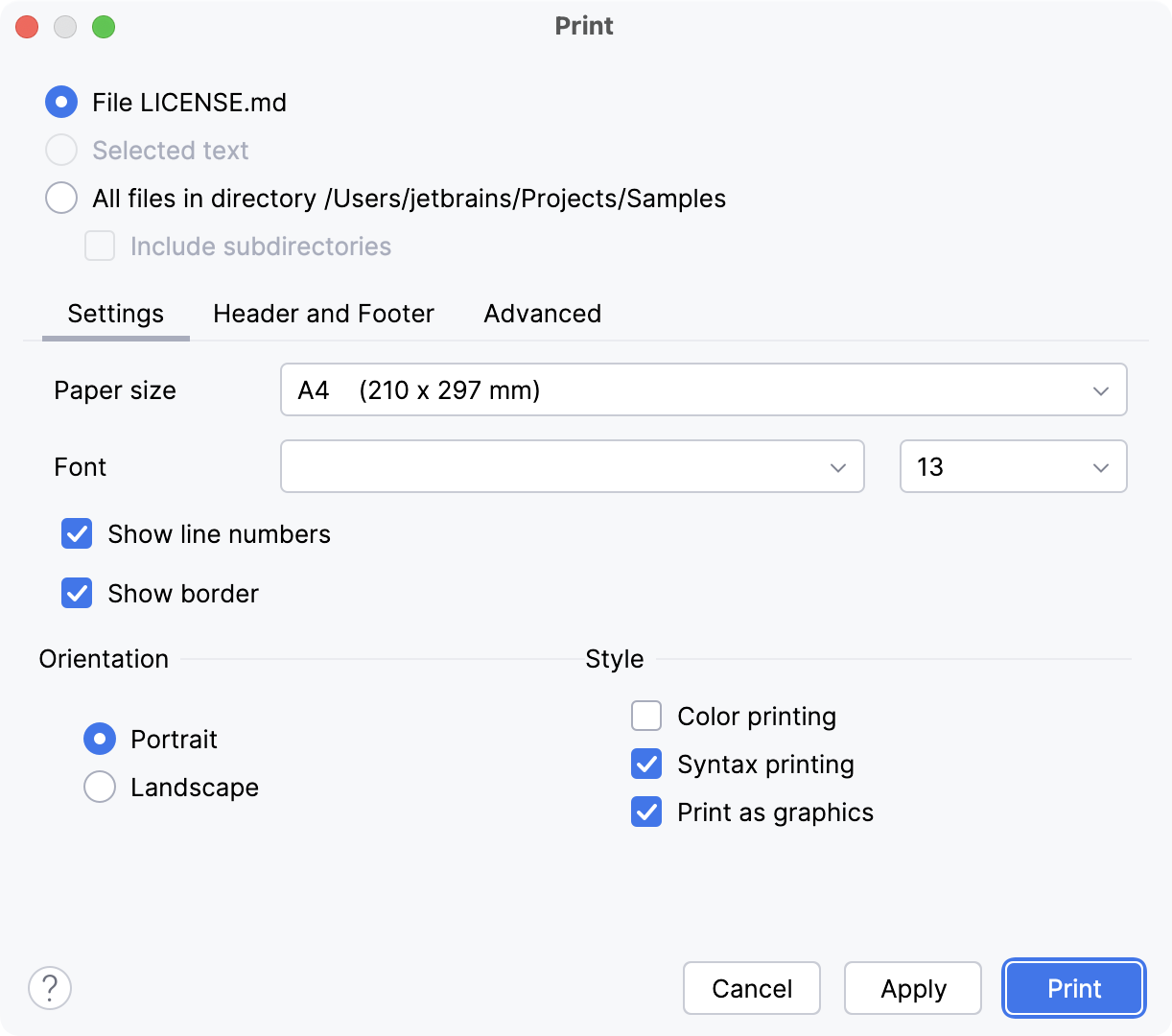 the Print dialog the Print dialog