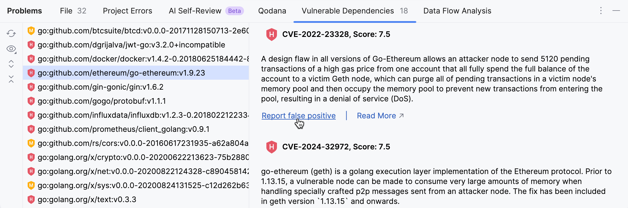 Report false vulnerable dependency