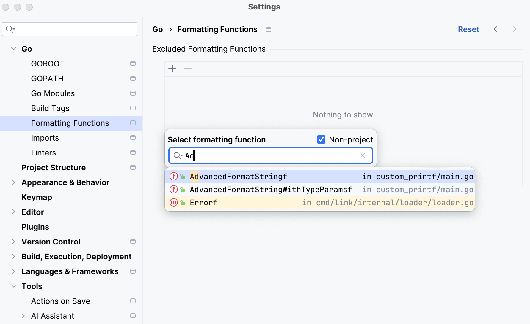 Adding formatting functions in settings