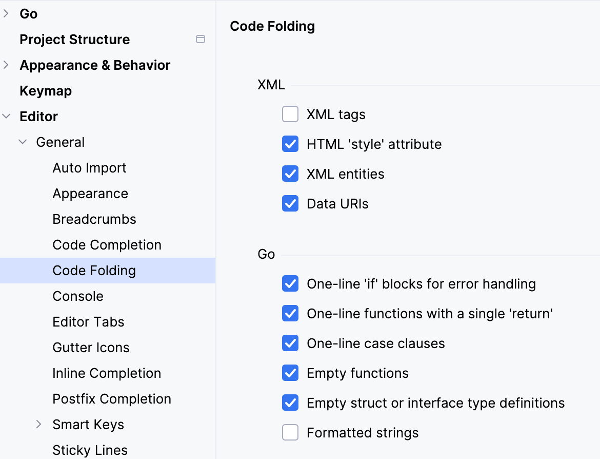 Code folding for one-line returns, panics, and formatted strings