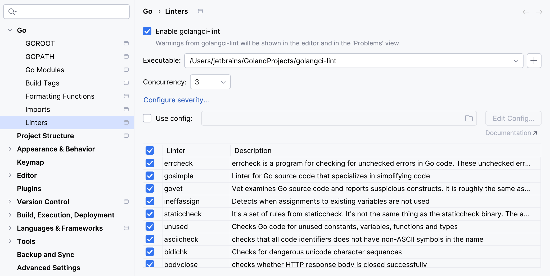 Configuring golangci-lint