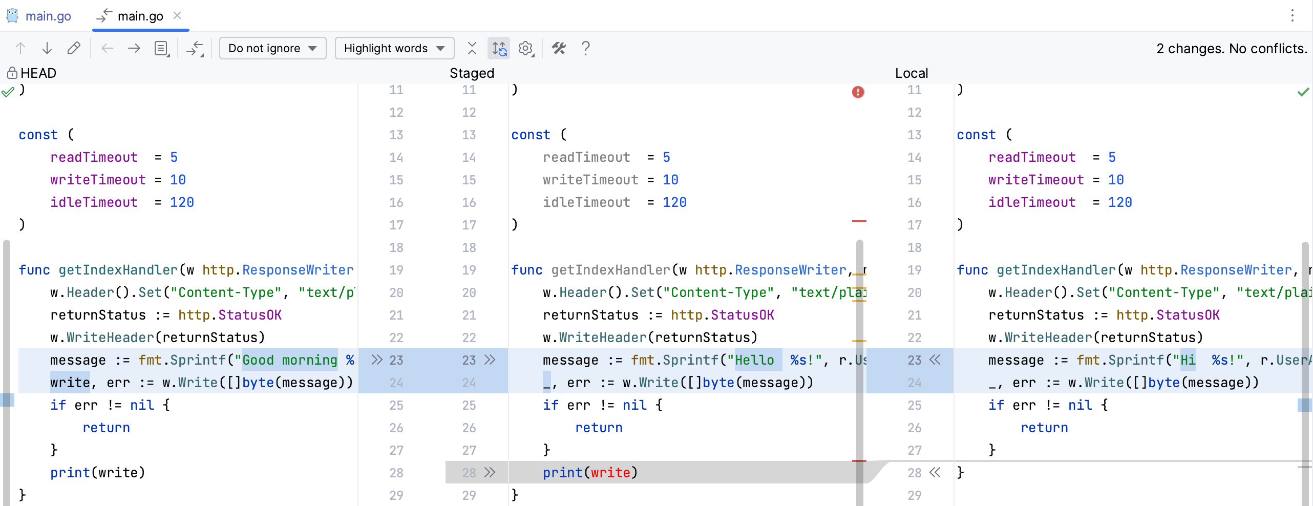 Stage changes interactively Stage changes interactively