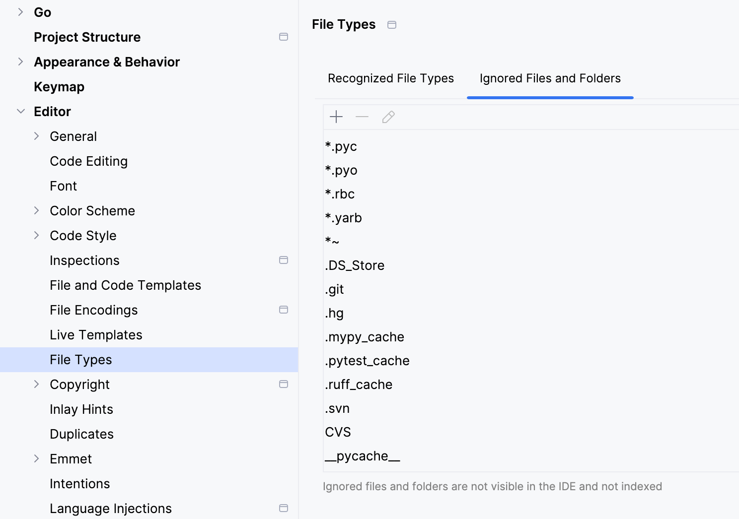 Ignored file types Ignored file types